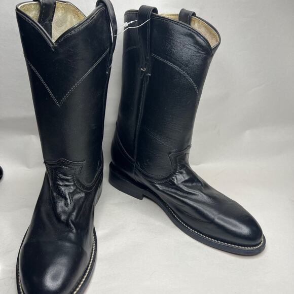 VINTAGE Deadstock Black Leather Roper Boots Western Cowgirl Cowboy Womens 5 - Picture 3 of 10